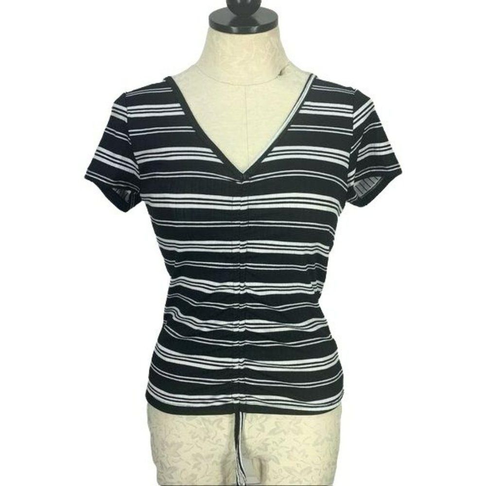 Full Circle Trends Women's Skater Black and White‎ Stripe Top Blouse Size XL